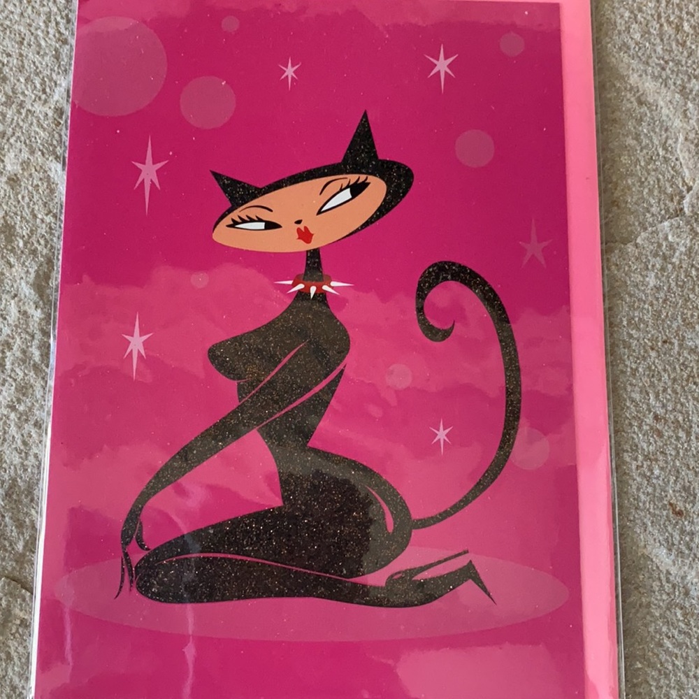 Set of 5 FLUFF cat lady glitter cards MEOWCH!